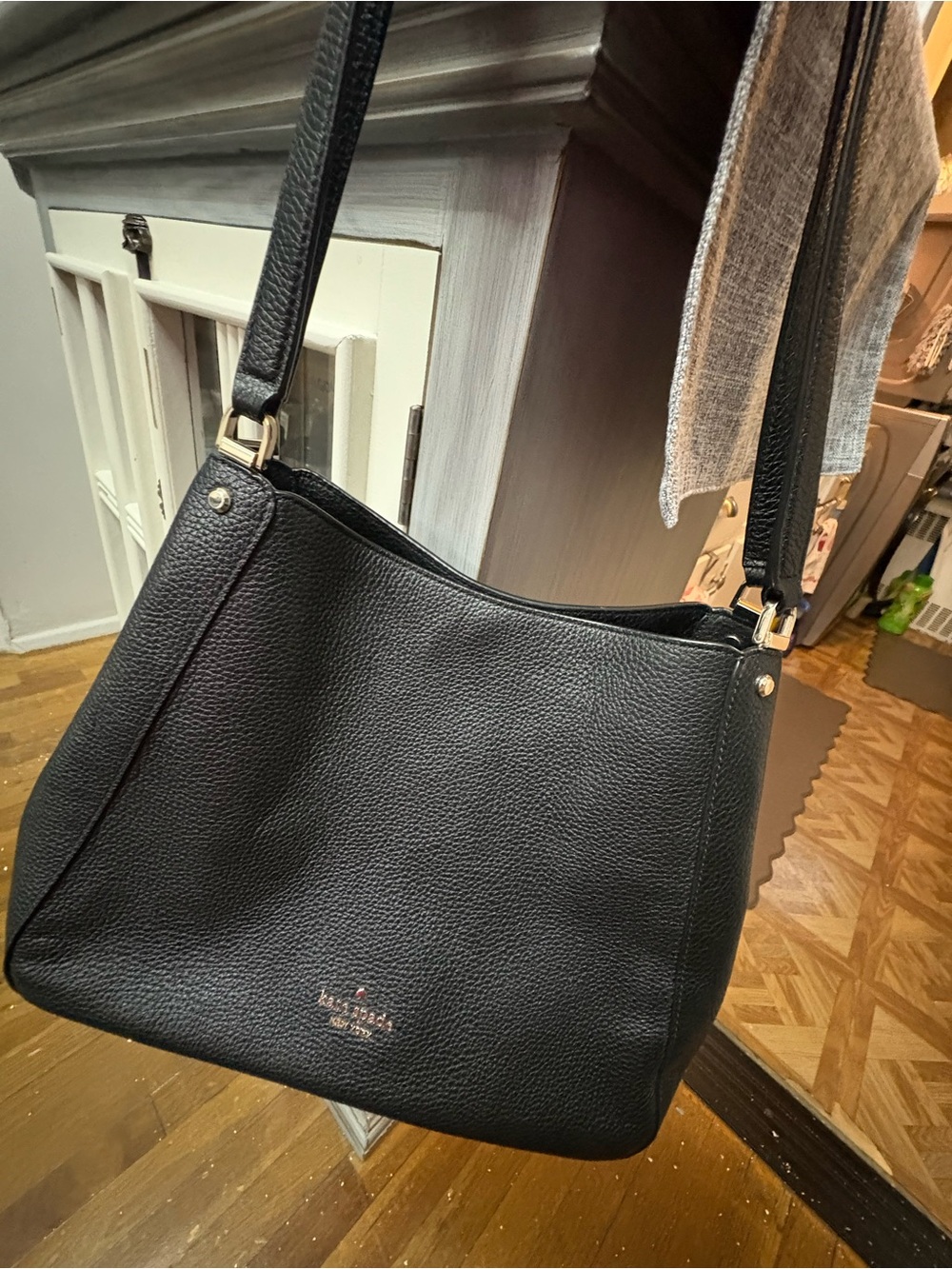 kate spade Black Pebbled Leather Shoulder Tote with Gold Accents - Picture 4 of 13